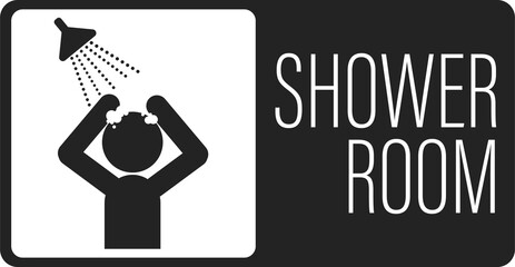Printable rectangle black minimal shower room label sign for public place, swimming pool, bathroom, hotel and other purpose