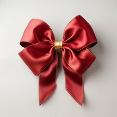 Regal Red Satin Ribbon with a Lustrous Golden Edge Detailing, Perfectly Tied in a Grand Bow on a Soft Grey Background