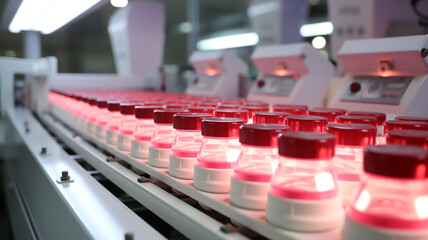 A modern pharmaceutical plant using advanced technology to produce medicines, capsules, pills and vaccines for healthcare.
