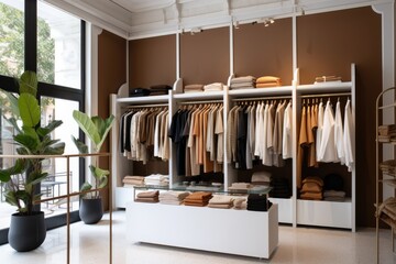 Modern boutique interior displaying a stylish and fashionable collection for sale, a premium shopping place.