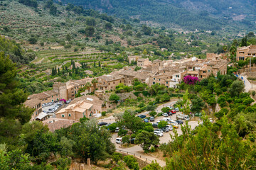 Fototapeta na wymiar Aerial photo capturing Fornalutx town in Mallorca