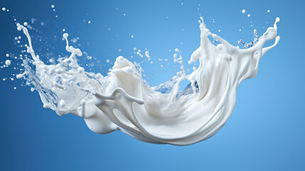 Obraz na płótnie Canvas detailed photo of splashes of white milk on a blue background