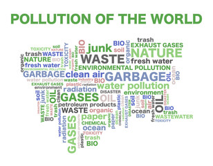 The problem of environmental pollution. Ecology words isolated on white background.