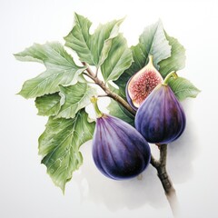 figs detailed watercolor painting fruit vegetable clipart botanical realistic illustration