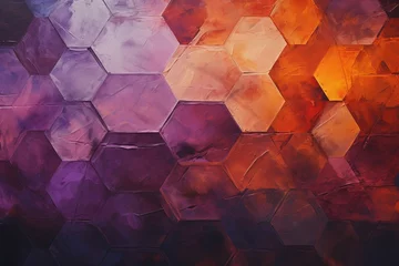 Schilderijen op glas カラフルな油絵抽象テンプレート）オレンジと紫のラフな六角形 © Queso