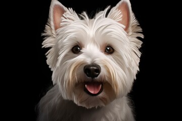 West Highland White Terrier cute dog isolated on black background
