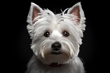 West Highland White Terrier cute dog isolated on black background - obrazy, fototapety, plakaty