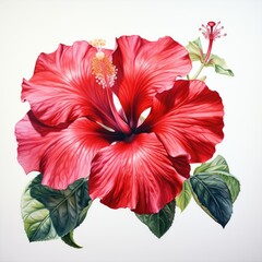 hibiscus detailed watercolor painting fruit vegetable clipart botanical realistic illustration