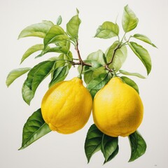 lime lemon detailed watercolor painting fruit vegetable clipart botanical realistic illustration