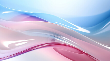 Abstract background with pink and blue glass waves on white background