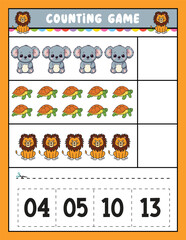 Preschool math game for kids Counting game with various type of Animal and Fruit