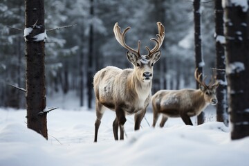 Naklejka na ściany i meble Reindeer in the spring embodying renewal and nature's seasonal beauty