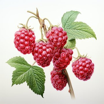 raspberries detailed watercolor painting fruit vegetable clipart botanical realistic illustration