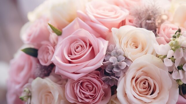 Wedding bouquet of white and pink roses, close up