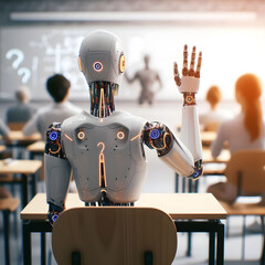 Fototapeta premium AI learning. robot in classroom 