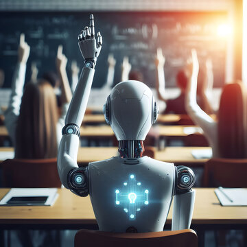 AI Learning. Robot In Classroom 