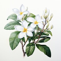 white frangipani detailed watercolor painting fruit vegetable clipart botanical realistic illustration