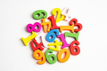Fototapeta premium Math number colorful on white background, education study mathematics learning teach concept.