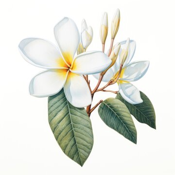 white frangipani detailed watercolor painting fruit vegetable clipart botanical realistic illustration
