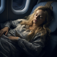 Woman sleeping on a plane.