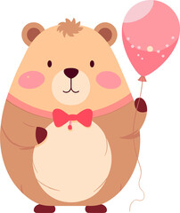 cute  groundhog holding a pink balloon flat style illustration
