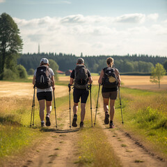 Fototapeta premium Friends doing nordic walking.