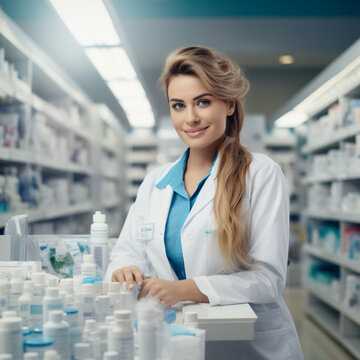 Pharmacist woman in the pharmacy.