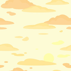 Sky seamless pattern. Sunset and clouds. Vector illustration for prints, wallpapers.