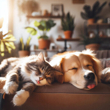 illustration d'un chien et d'un chat heureux