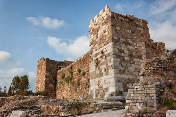Fototapeta premium View of the old ancient crusader castle in the historic city of Byblos. The city is a UNESCO World Heritage Site. Lebanon.