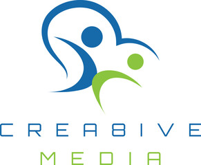 Heart logo with two people icon shape care logo, heart logo with hand and people shape