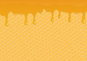 Dripping honey with honeycomb background