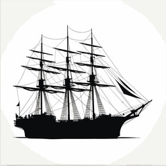 Silhouette of a sailing ship at sea