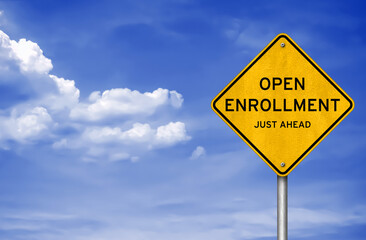 Open Enrollment road sign caution