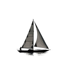Black and white illustration of a sailboat on the se