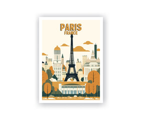 Paris, France Illustration Art. Travel Poster Wall Art. Minimalist Vector art.