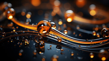 Fluid oil texture vertical flow direction, sharp focus gold color. Generative ai.
