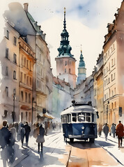 Watercolor art of Warsaw Poland - obrazy, fototapety, plakaty
