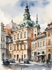 Obraz premium Watercolor art of Warsaw Poland