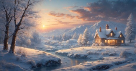 he wintry landscape embodies the magic of a white Christmas, radiating with frozen joy