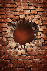 A wall of bricks background with a hole punching through it for backdrop and design