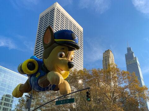 The 95th Annual Macy's Thanksgiving Day Parade Chase from Paw Patrol balloon viewed from Bryant Park