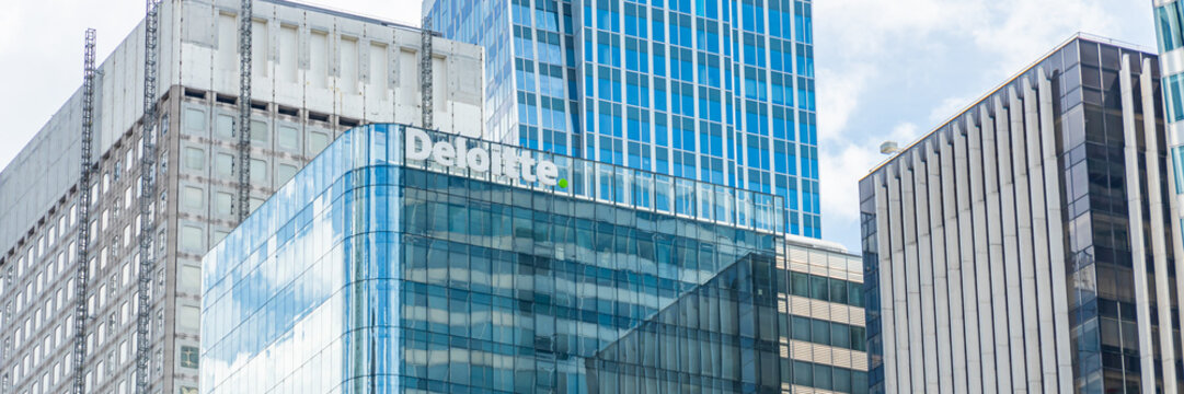 Deloitte headquarters building in La Defense business district in Paris, France