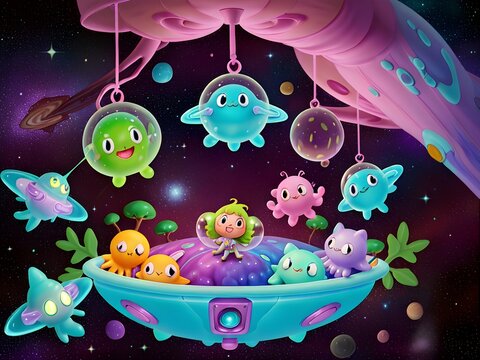 Cute Slime Creatures in Outerspace