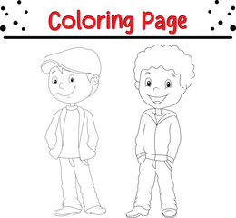 Fototapeta na wymiar happy little kids coloring page