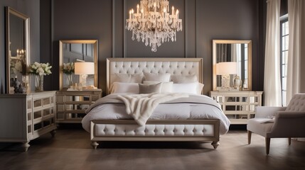 Luxury bedroom with king-size bed and crystal chandelier