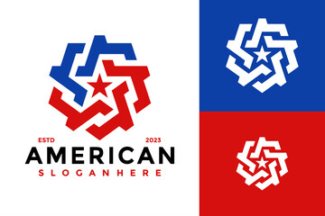 American Star Flag Logo design vector symbol icon illustration - obrazy, fototapety, plakaty