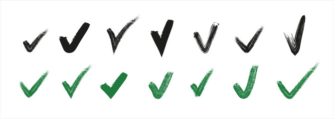 Painted tick mark collection - vector check symbol set - obrazy, fototapety, plakaty