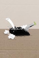 Composite collage picture image of hand typing retro typewriter write novel secretary screenwriter...