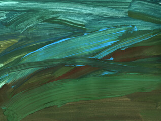 Blue and green Abstract art background with. Water and grass. Modern painting seascape. Color fashionable design.
